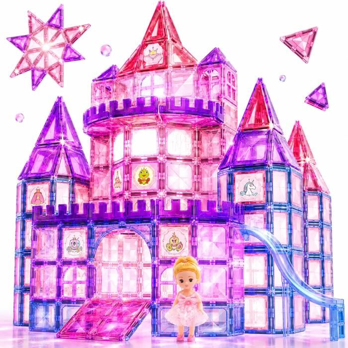 Jeu de construction magnétique - KUKUFUN - KUKUFUN - 154 pièces - poupée princesse & maison - multicolore