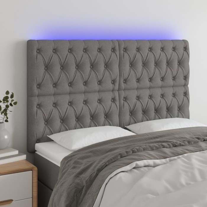 CHIC Tête de lit et lumières LED - Armoire de Tête Lit pour lire - Gris foncé 160x7x118/128 cm Tissu@SARA639146