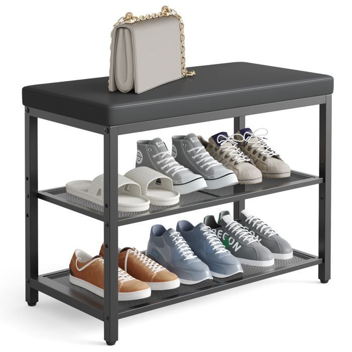 MONDEER Banc à chaussures avec coussin 2 étagères (1 réglable) 60×30×50 cm - Noir