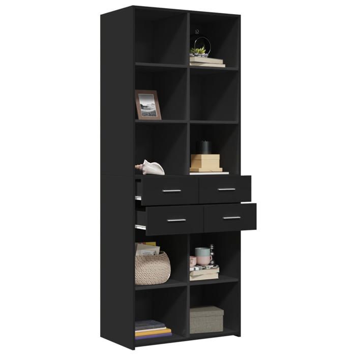 Noir Armoire haute - SOLOMOON - BUFFET DE SALON - noir 70x42 5x185 cm - bois dingénierie FR3225