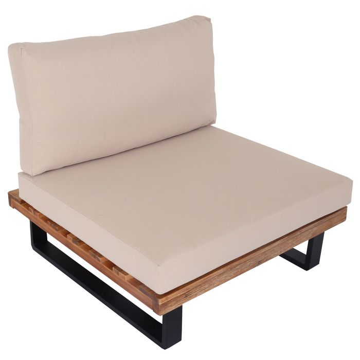 Fauteuil Lounge HWC-H54 - Fauteuil de jardin - Spun Poly Acacia Bois MVG-certifié Aluminium - brun clair - rembourrage beige