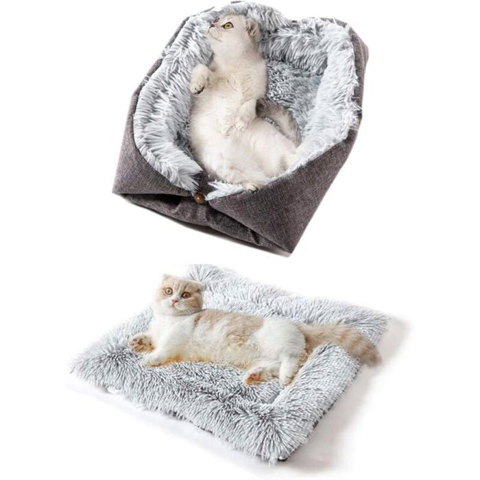 Panier chat lit apaisant hiver – peluche grand chien chaton double usage Label