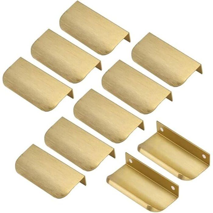 Poignées invisibles dorées - OKZ - 10 pièces - Entraînement 64 mm - 80x42x18 mm - Alliage daluminium - Vis incluses