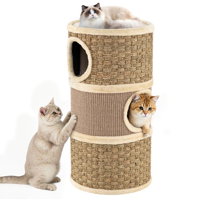 Arbre à Chat Multi-Niveaux 70 CM COSTWAY 3 Étages Forme de Tonneau Condo pour Chat Tapis à Griffer en Sisal Lit en Peluche Arbre à Chat Multi-Niveaux 70 CM COSTWAY 3 Étages Forme de Tonneau Condo pour Chat Tapis à Griffer en Sisal Lit en Peluche