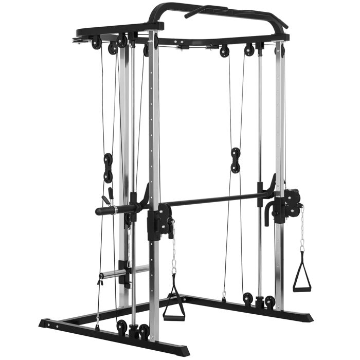 Station de musculation - SPORTNOW - avec support à squat barre câble cross-over - hauteurs réglables - structure acier - noir