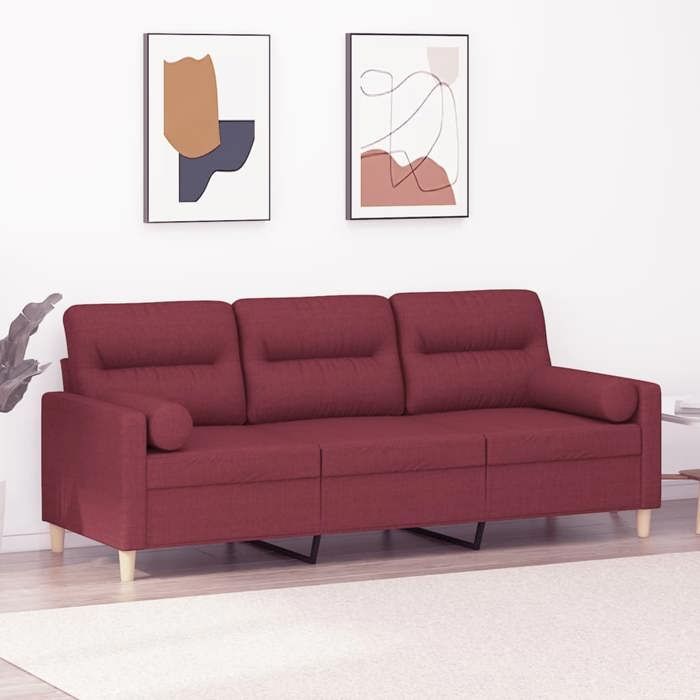 Canapé 3 places avec oreillers décoratifs - vidaXL - Rouge bordeaux - 198x77x80 cm - Tissu polyester - Cadre en métal