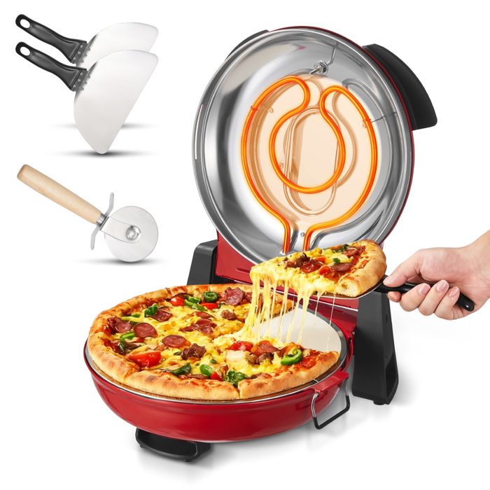 Four à Pizza Électrique 305 mm-VEVOR-Cuiseur à Pizza 1200 W-5 Modes de Contrôle de la Température-Maison Rouge