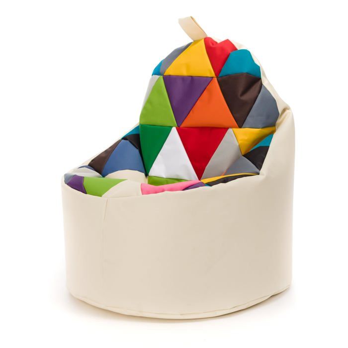Pouf Fauteuil Patchwork Poire Extérieur Relax Tissu Imperméable Chambre Enfant Confort Mélange/Crème 70x70x75cm