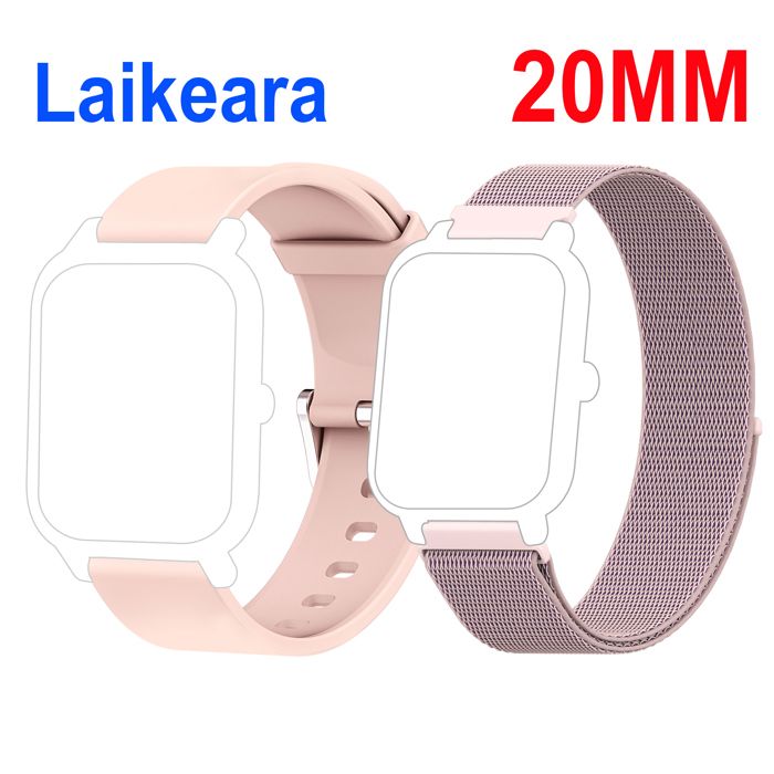 Laikeara 2 Pcs 20mm Bracelets pour Montre Connectée en Silicone et en Nylon Dégagement Rapide Bracelet de Rechange Rose