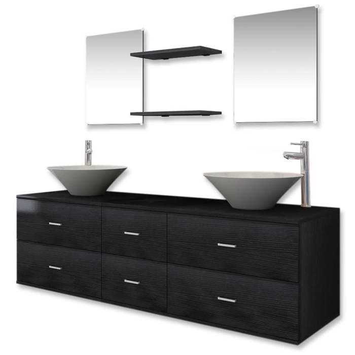 BEST-HOME Ensembles de meubles - UU - Meubles de salle de bain 9 pcs - avec lavabo et robinet Noir HH15120