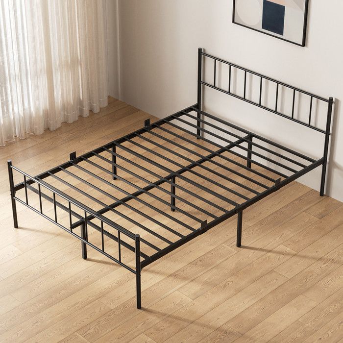 Structure de Lit Métal 140 x 200 CM - AURALUM MAX - Lit double - 12 Lattes en métal - Noir