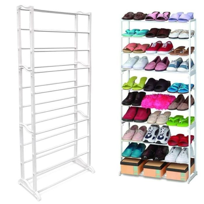 Étagère à chaussures Meuble de rangement Rack 30 Paires 10 Niveaux réglables Organisateur Plastique H140cm