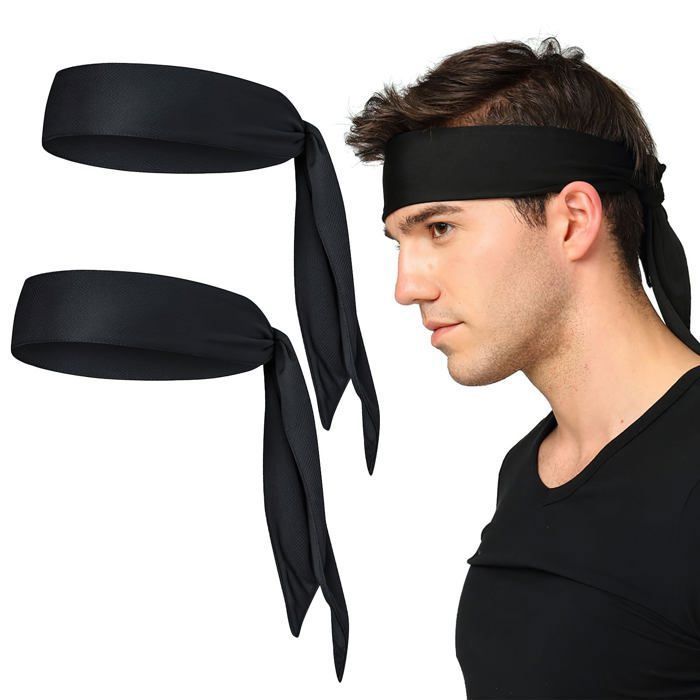 Lot de 2 bandeaux pour homme et femme - Bandeau de transpiration pour homme - Bandeau de sport - Bandeau de sport - Noir