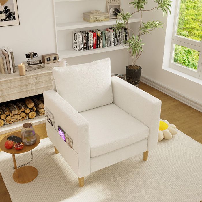 Fauteuil de détente 1 place 82 x 71 x 68 cm - Fauteuil de chambre à coucher - Fauteuil de lecture - Fauteuil inclinable - Beige
