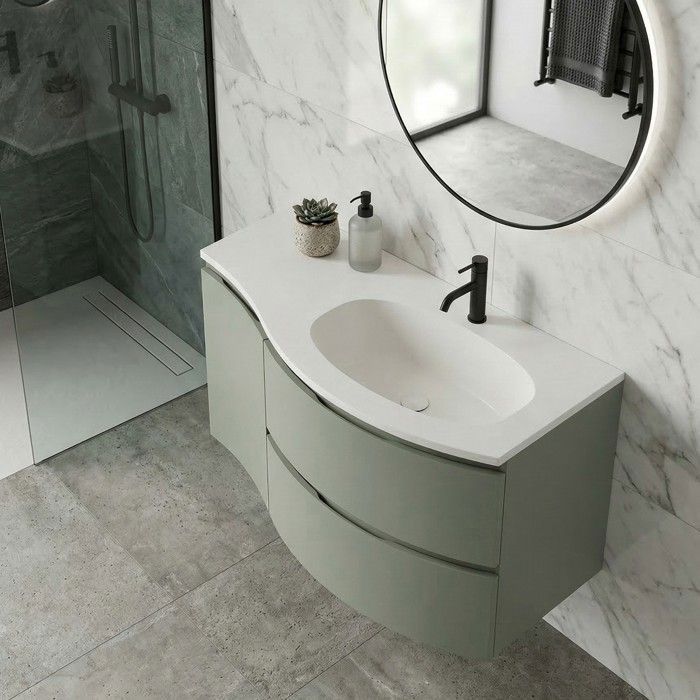 ARMONIA Meuble vasque encastrée L. 105 cm vert sauge extension à gauche (sans colonne)