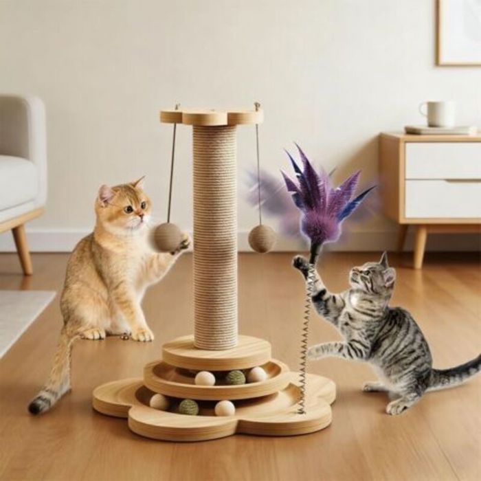 Jouet pour Chat Intérieur en Bois 4 en150CM Colonne De Griffe Dintérieur en BoisArbre à Chat avec JouetsArbre à