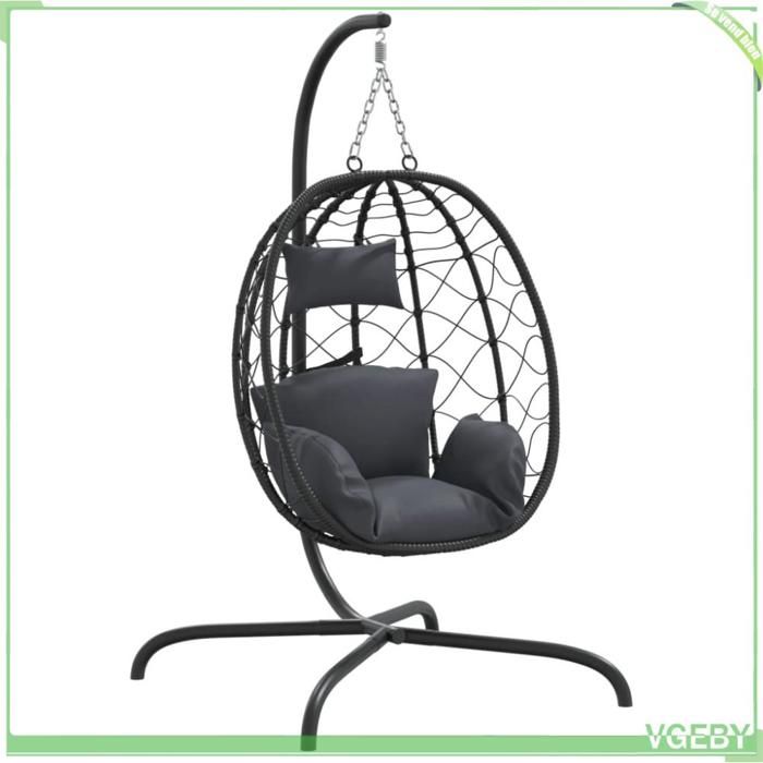 Fauteuil suspendu œuf - FAFEICY - 360045 - Polyrotin résistant aux intempéries - Cadre acier thermolaqué - Coussins épais amovibles