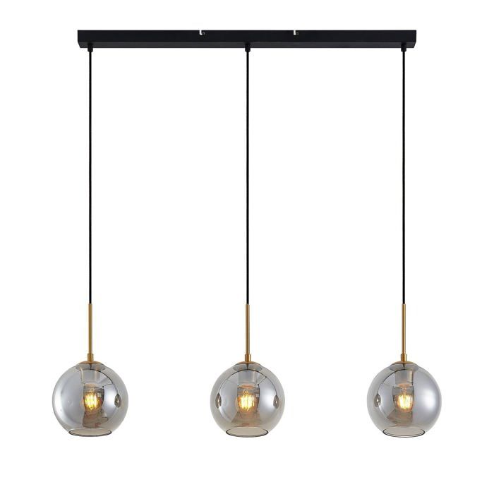 Suspension - Lindby - lampe suspendue - Verre - 110 x 20 x 18 cm - gris fumée laiton Suspension - Lindby - lampe suspendue - Verre - 110 x 20 x 18 cm - gris fumée laiton