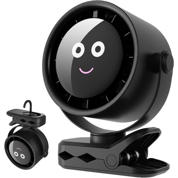 Ventilateur à clip 4000mAh USB rechargeable 5 vitesses 360° silencieux LED usage bureau poussette camping