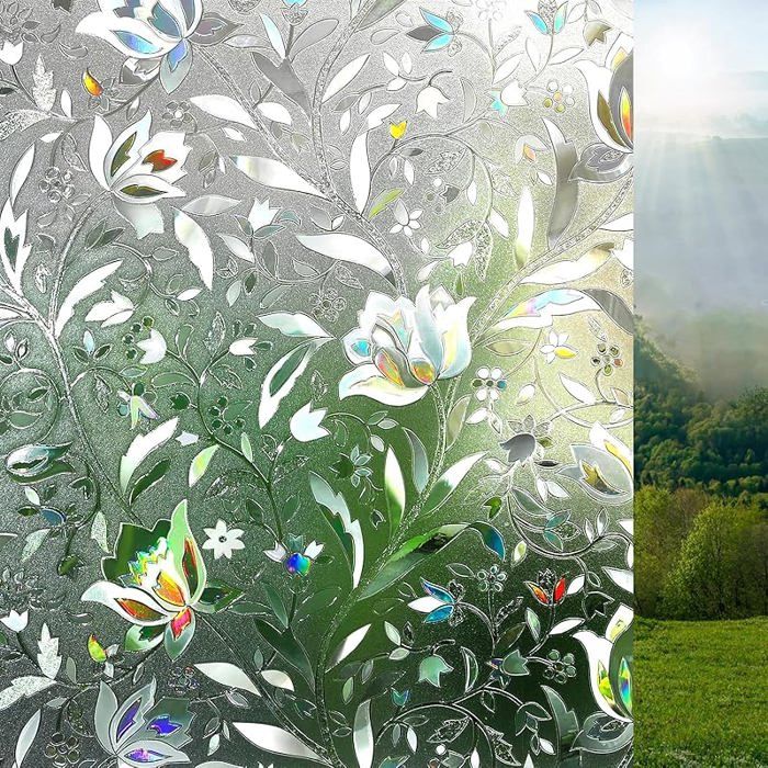 Film de fenêtre Opaque et Autocolnt : Film décoratif 3D Arc en Ciel Statique sans Colle 60*200CM Couleur Unie