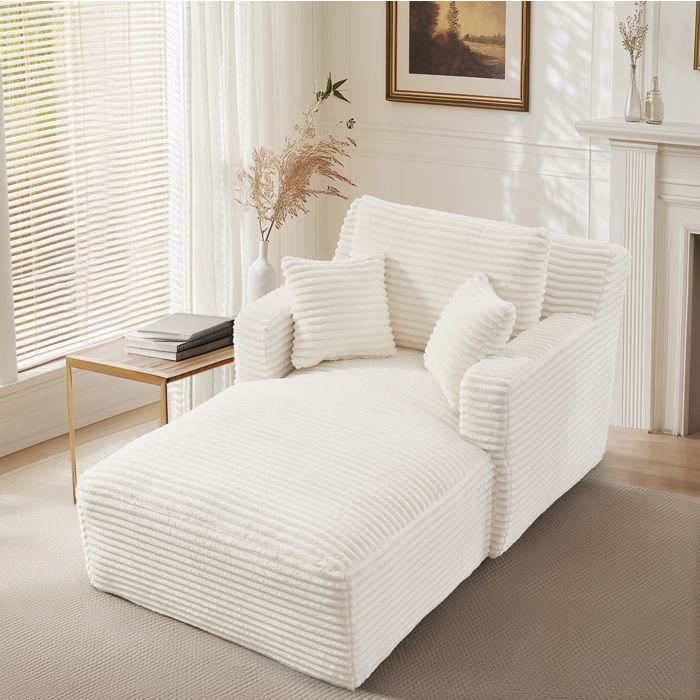 COVREO Méridienne 1 place 166 x 100 x 82 cm en velours côtelé crème sans montage