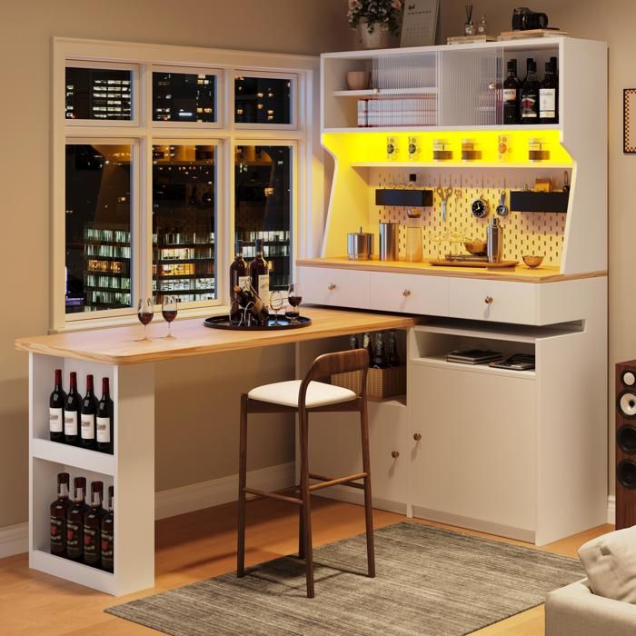 Buffet haute de cuisine 137x45x178cm Armoire de cuisine Meuble de rangement avec table à manger rétractable 3 tiroirs - blanc