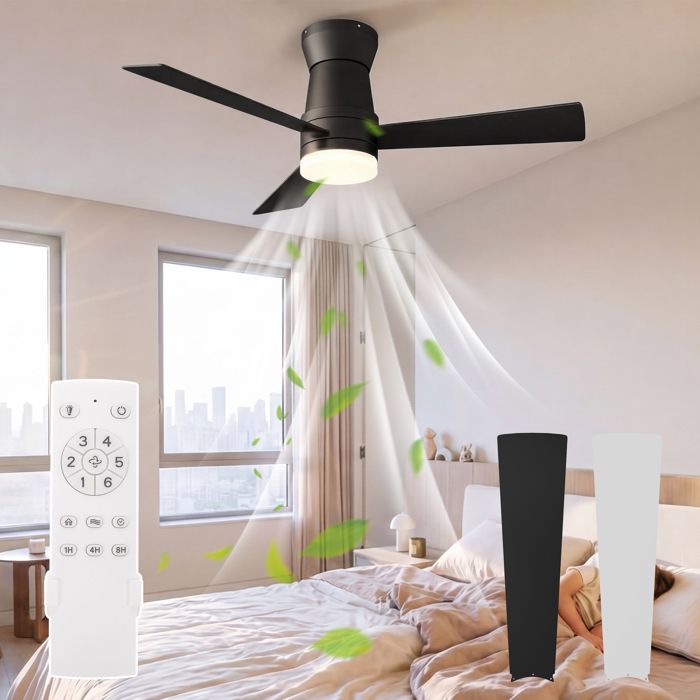 Ventilateur Plafond avec Lumiere et Télécommande-52(132 cm)-3 Pales -Dimmable Silencieux6 Vitesses Minuterie SilencieuxNoir