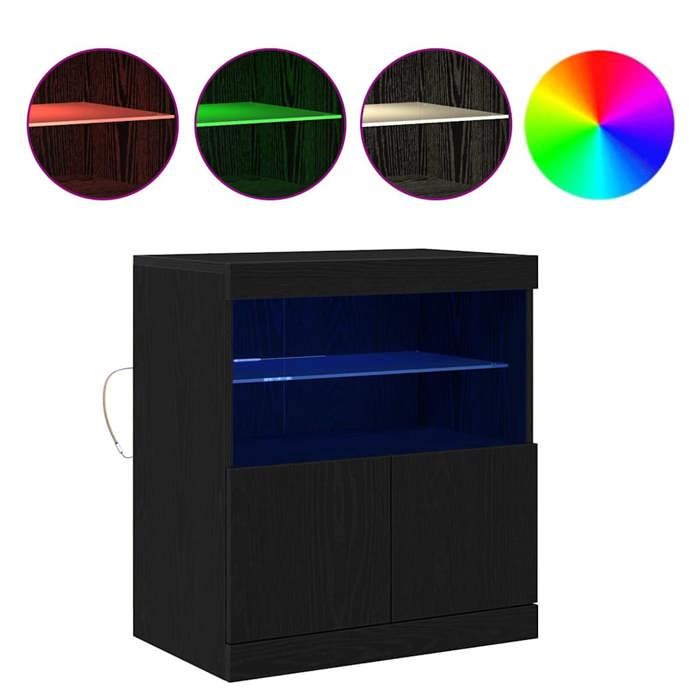 Meuble Rangement - HAOSHOP - Buffet LED Noir 60 5 x 37 x 67 cm Bois dingénierie&01_39302
