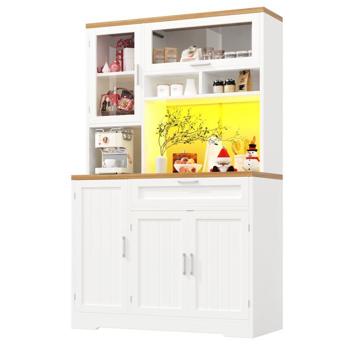 Buffet haut de cuisine Blancmeuble moderne avec LEDavec 5 portes1 tiroirplan de travail104x40x180cmcuisinesalon