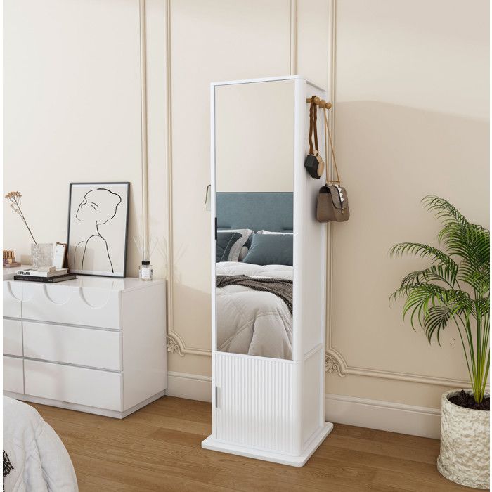 Maisentiel Armoire miroir pivotante 360° 4-en-1 en MDF et verre blanche 50 x 50 x 170 cm