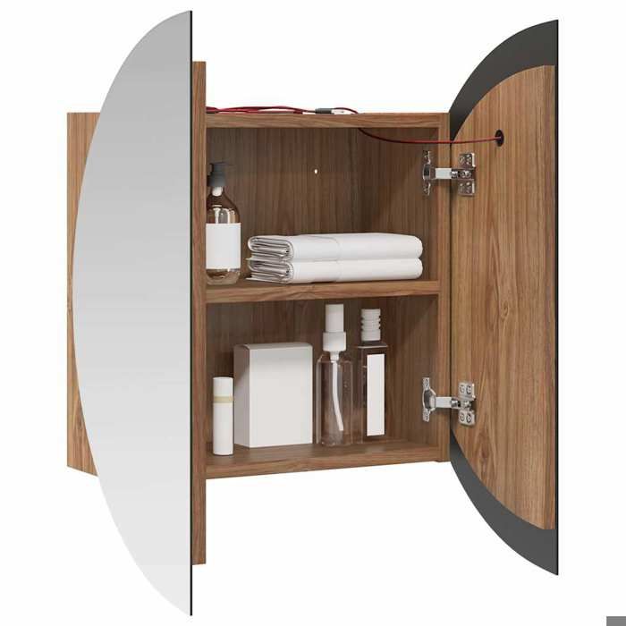 Magnifique Armoire de salle de bain miroir rond et LED Chêne 54x54x17 5 cm - design polyvalent - pour maison - Brun 17.3 kg 2026_202