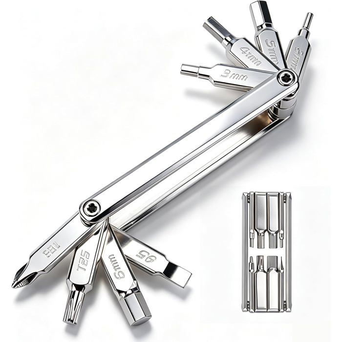 Multitout Vélo 8 en 1 en Acier Chrome Vanadium 40CRV 82g Outil de Réparation Léger pour VTT et Vélo de Route Clés Allen 2 6mm T25