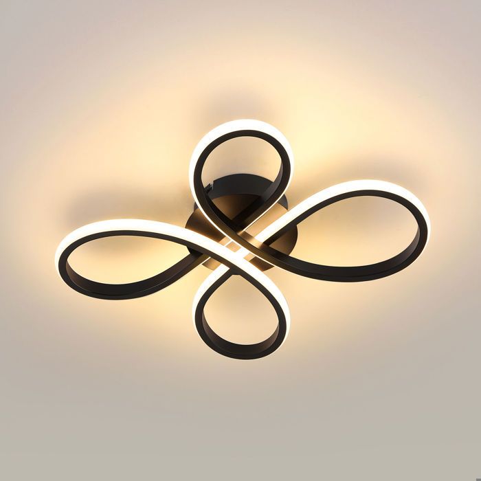 Plafonnier LED nœud chinois moderne L40 x W35 x H7 5 cm lampe de plafond 23 W noir sable 3000 K blanc chaud salon chambre