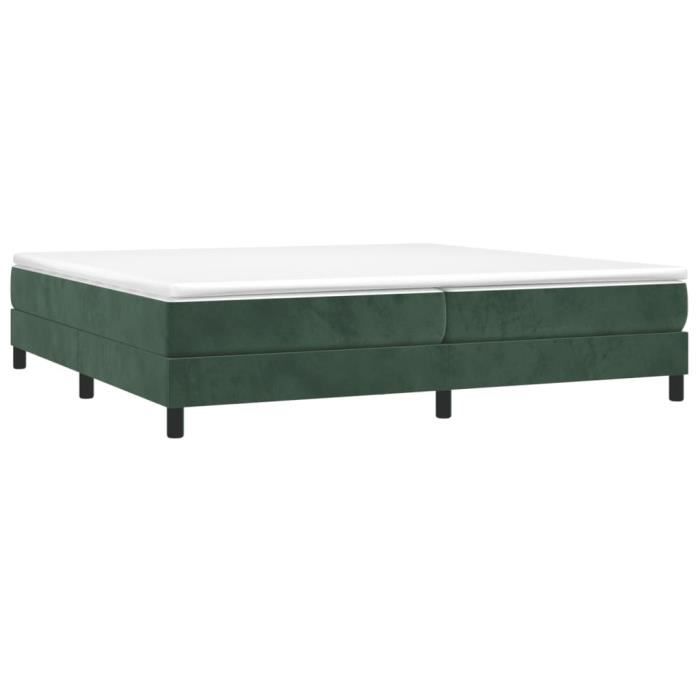 Sommier tapissier - AKOZON - 200x200 cm - Velours vert foncé - 2 places - Lattes en contreplaqué