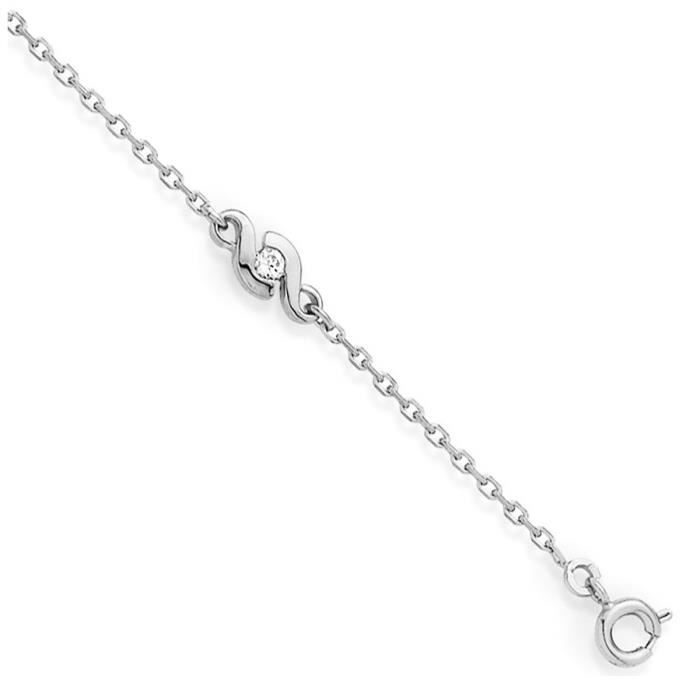 bracelet argent 'câlin' blanc argenté (rhodié) - motif 12x5 mm [q4840]
