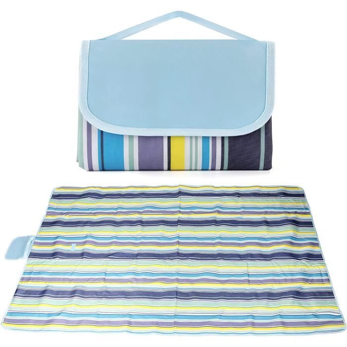 Couverture Pique-Nique XXL LIFERUN 300x300 Cm - Imperméable, Douce, Avec Poignée - Vert Rayures Pour Camping, Plage, Barbecue
