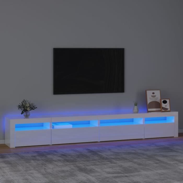 AJJHUUKI Centres de divertissement et meubles TV - Meuble TV avec lumières LED - Blanc - 160 x 35 x 40 cm AJJHUUKI Centres de divertissement et meubles TV - Meuble TV avec lumières LED - Blanc - 160 x 35 x 40 cm