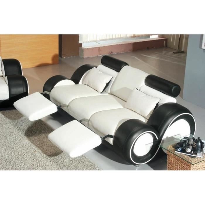 Canape Design 3 Places Cuir Noir Et Blanc Relax Achat Vente