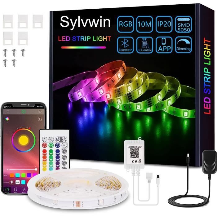 Ruban Led 10M,Bande Led Rgb 5050 Avec 24 Touches Télécommande, Contrôlé