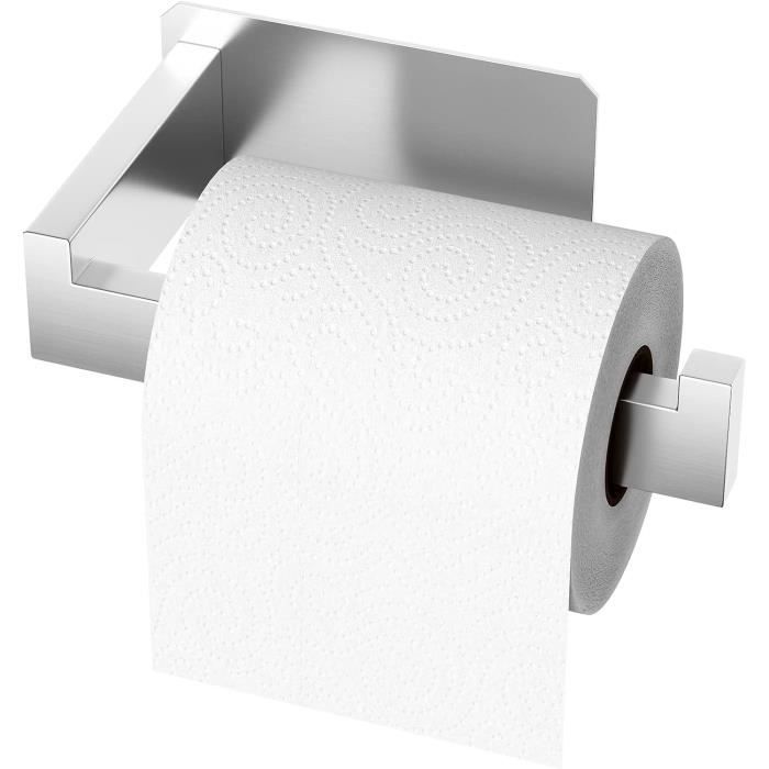 Porte Papier Toilette Mural Adhésif - Acier Inoxydable Noir - Sans Perçage - Facile à Installer