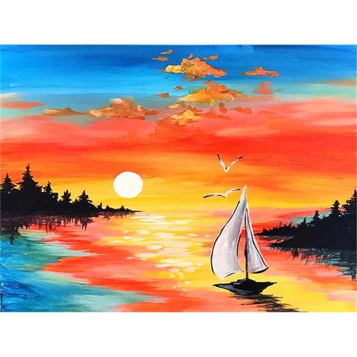Dww-30x40 Cm 5d Peinture Diamant Diy Complet,vue Sur La Mer Diy Diamond Strass Toile Point De Croix Painting Par Numro Pour Dcoration Murale Adultes