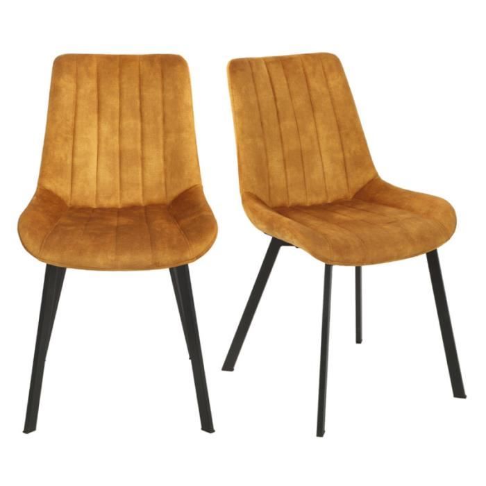 lot de 2 chaises capitonnées velours moutarde avec pieds métal - nany meubletmoi