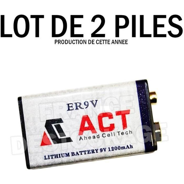 LOT DE 2 PILE ACCU BATTERIE 9V LITHIUM 1200mAh 6F22 6LR61 6KR61 BATTERY
