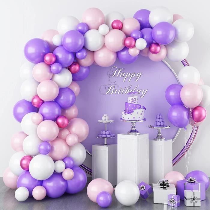 Ballons violet rose, 12-10-5-pouce blanc rouge ballon métallisé chrome  latex ballons guirlande kit pour fête de remise des A1494