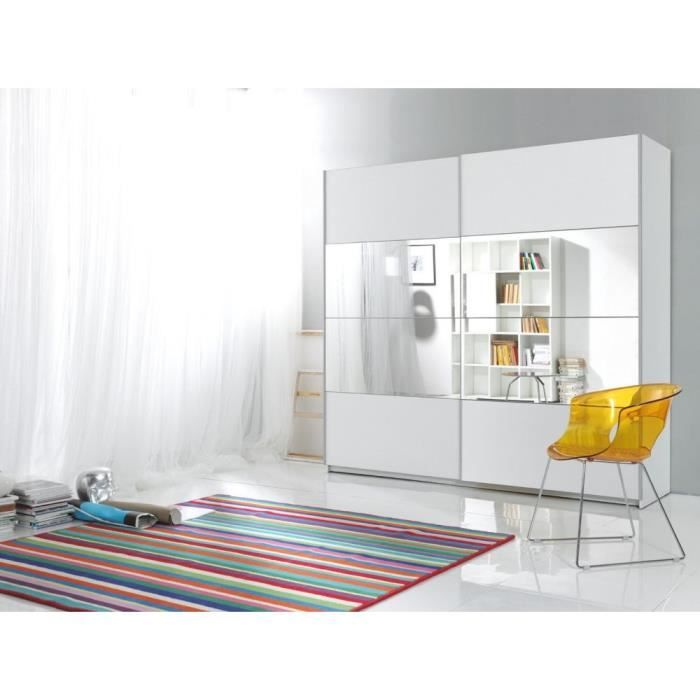 Armoire deux portes coulissantes 200 cm Blanche Mat Beta Cdiscount