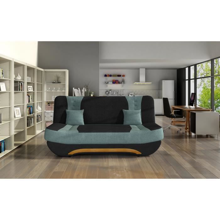 Canapé en lit Convertible avec Coffre 3 Places de Rangement Relax - clic clac, Banquette - en Tissu FEBA Noir + Menthe
