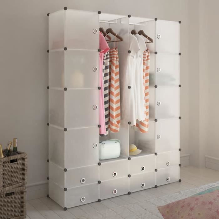 BEST-MEUBLE* Penderie Armoire de Chambre - Cabinet modulable avec 18 compartiments blanc 37x146x180 5cm (6267)