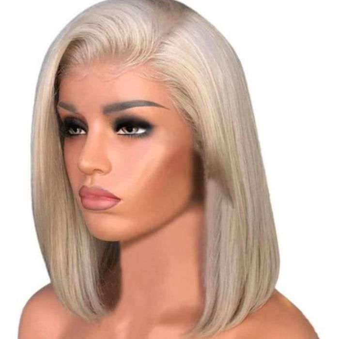 Perruque Bresilienne Lace Frontal, Blonde Straight Bob Lace Front Wig,  Bleach Blonde 12pouces Soyeux Brésilien Remy Short Bob Perruq - Cdiscount  Au quotidien