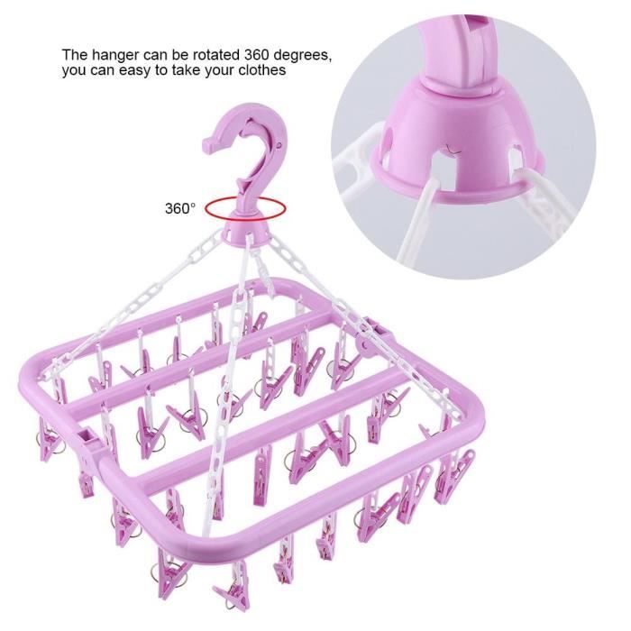 estink sèche-linge 32 clips cintre pliant coupe-vent support de séchage de sous-vêtements pour enfants (violet)