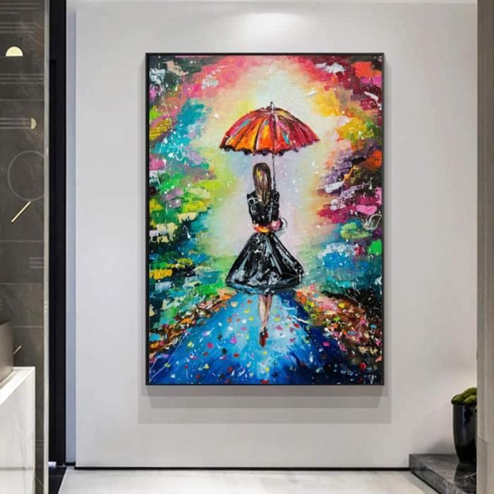 Décoration de chambre à coucher Poster sur toile pour peinture à lhuile 30 x 45 cm Décoration de bureau Femme avec parapluie Cadre style 1 Paysage sportif
